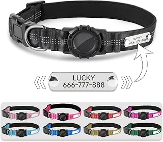 Personalized Dog Collar Compatible with Airtag Dog Collar Holder, Custom Dog Collar Holder with Dog Name Tags and Phone Number, Multiple Color Options, Webbing Breathable Fabric