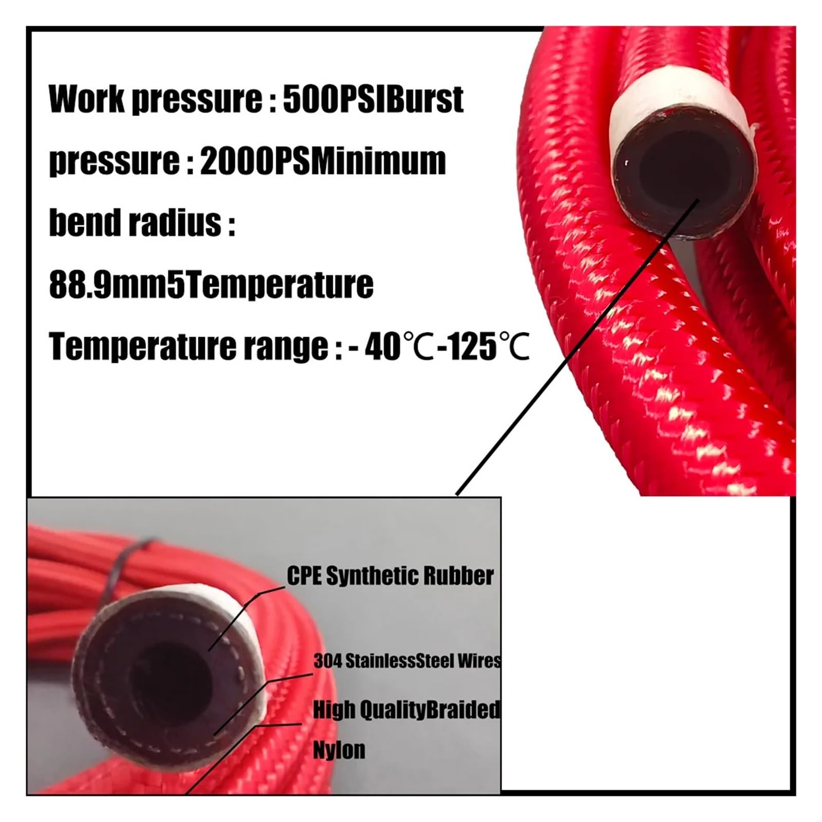 Fuel Hose Oil Gas Line Nylon Steel Braided Pipeli AN4AN6AN8 AN10 AN12 AN16 AN20 manguera enfriadora de gases de aceite tubo de combustible línea exterior tejido de nailon CPE caucho sintético 1M3Meter