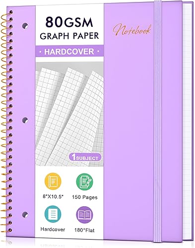 Miniatura 12 de Cuaderno de papel cuadriculado, 1 materia, papel de cuadrícula gruesa de 80 g/m², cuaderno de 8" x 10-1/2", cuadernos de espiral de tapa dura para