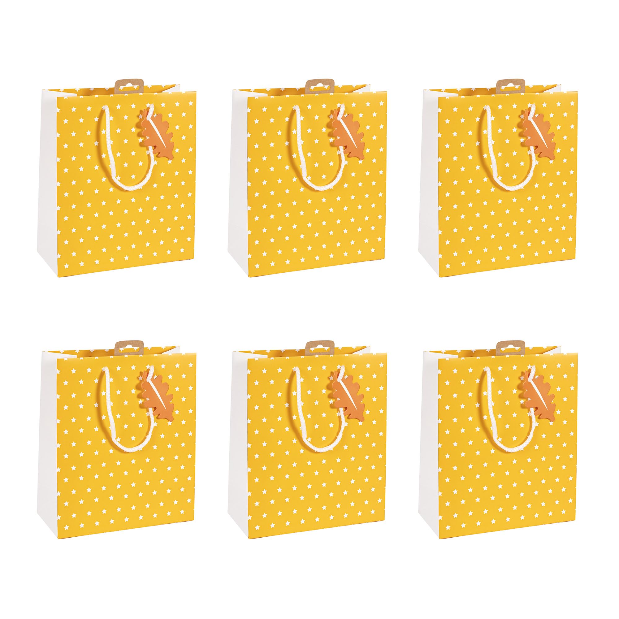 Eurowrap X-30873-3Cpack - Packung 6 Geschenktasche - Tüte Excellia, Format Medium (21,5x10,2x25,3 cm), robust und wiederverwendbar, Sterne Weiß Gelb, 6 Stück