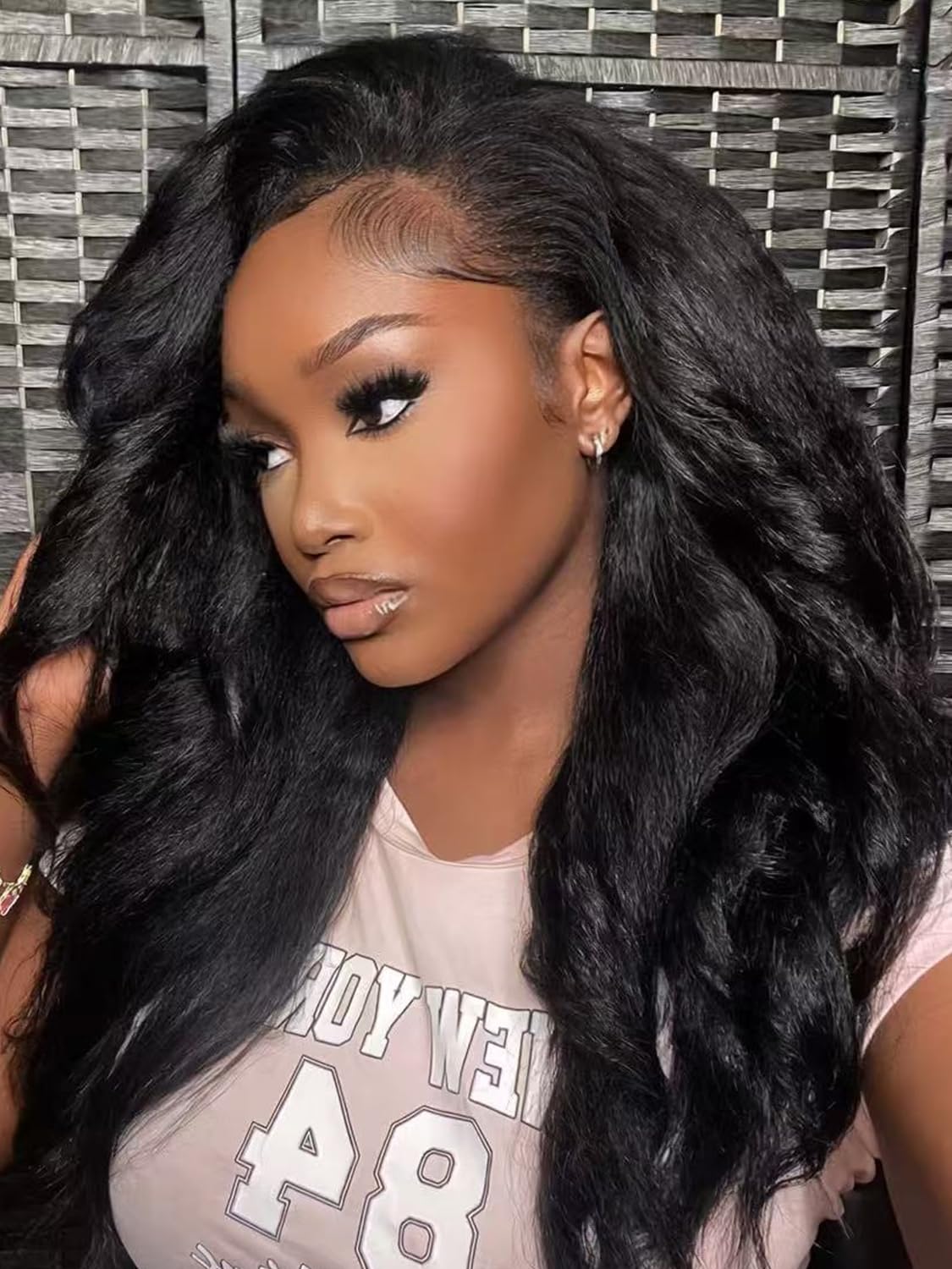 Kinky Straight Lace Front Wigs Soft As Human Hair Pre Plucked with Baby Hair Body Wave Yaki Straight Transparent HD Lace Wig 200% Density Glueless Wigs for Black Women (13x5X1, 18 Inch)