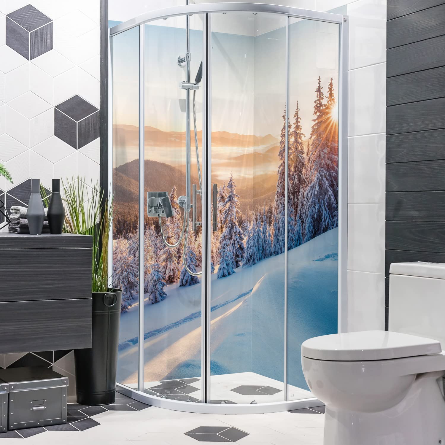 Dedeco - Panel De Ducha De Esquina De Aluminio Con Diseño: Mármol V10, Lacado UV Brillante, 2 X 90x200 Cm, Perfecto Como Pared Posterior De Baño Para Reemplazo De Azulejos, Apto Para