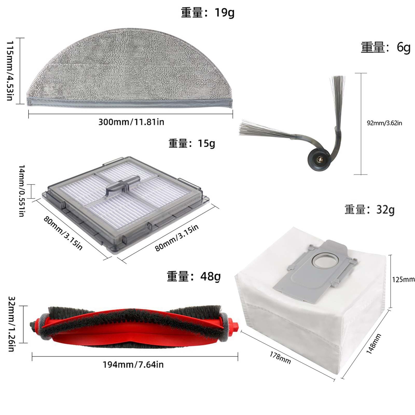 20-częściowy zestaw, Zestaw akcesoriów do odkurzacza robota do Roborock Q10 X5/X5+, części zamienne, 2 główne szczotki, 4 filtry, 4 podkładki do wycierania, 4 szczotki boczne, 4 worki do kurzu