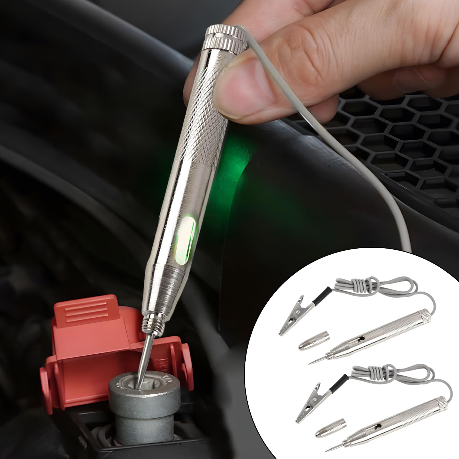 2 Piezas Comprobador de Corriente 6V/12V/24V, Comprobador de Fusibles Coche y Comprobador de Relé Coche con Pinza Cocodrilo, Sonda de Acero Afilada y Luz de Prueba para Circuitos de Bajo Voltaje