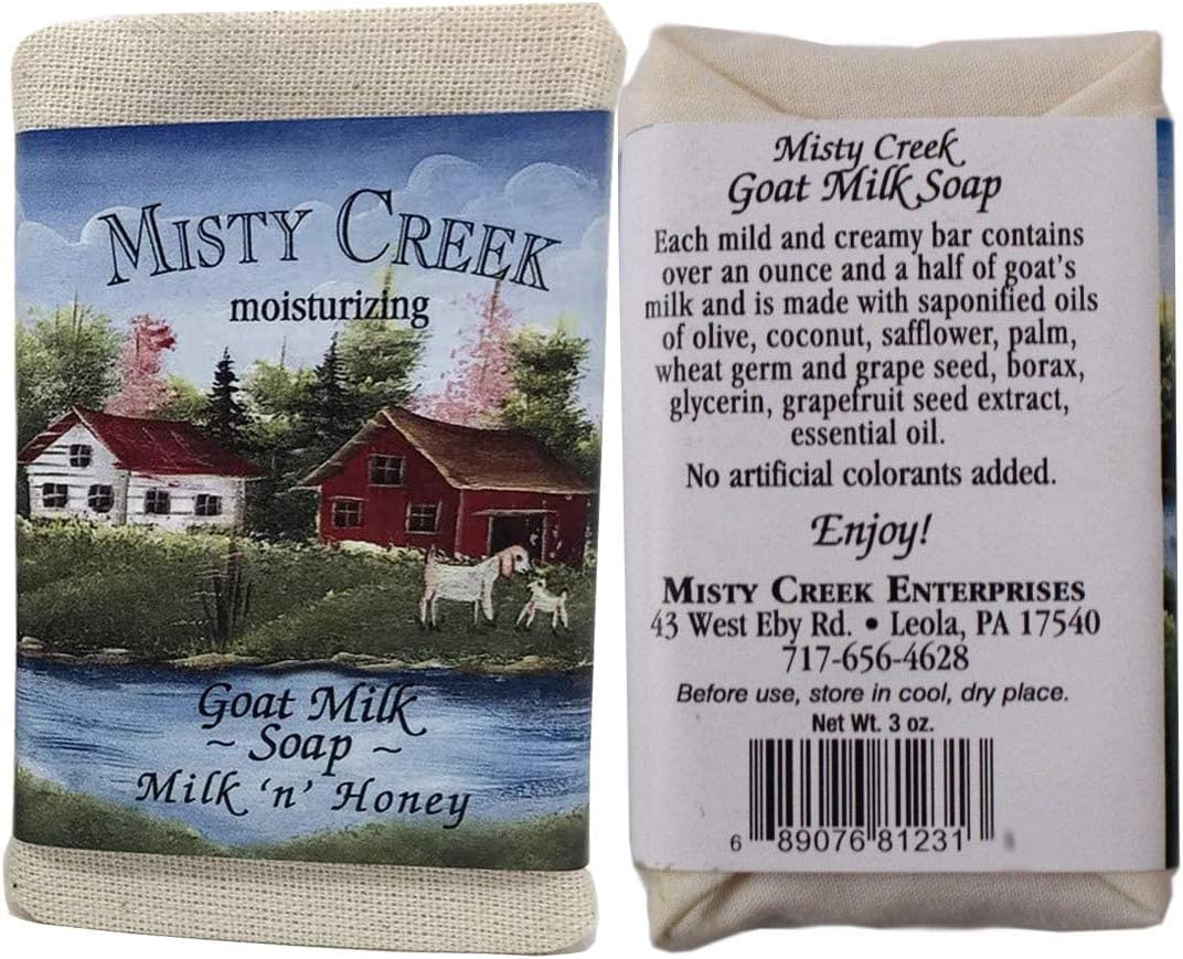 Milk 'n' Honey Moisturizing Misty Creek Goat Milk Soap Bar 3oz from Amish Farmstead. Excellent for Psoriasis, Eczema, Dry & Sensitive Skin