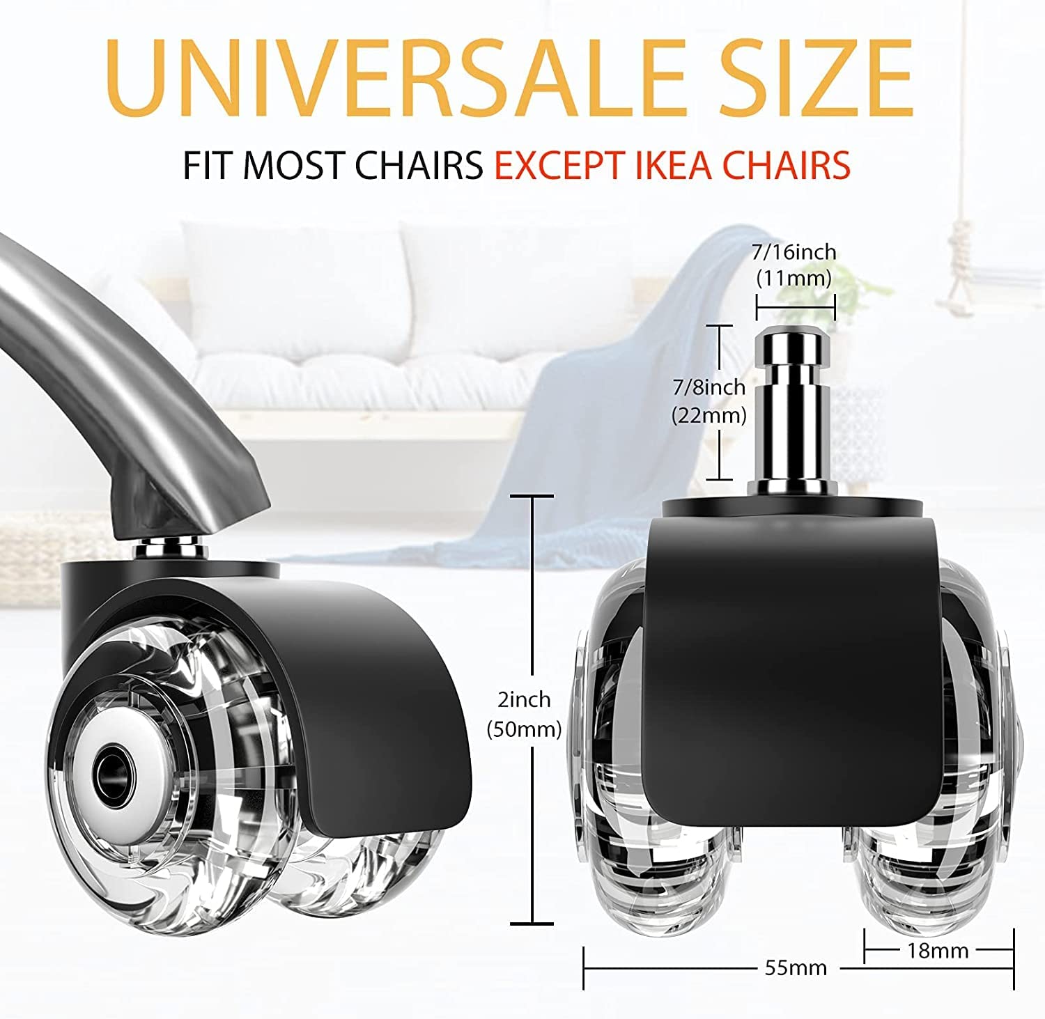 Buy Office Chair casters,2 inch Replacement Desk Chair Wheels,for Wood Floors ShortPile Carpet