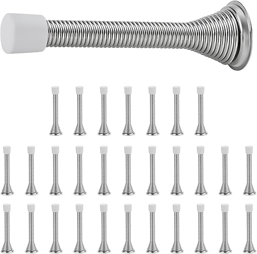 Ravinte Topes de puerta, paquete de 30 topes de puerta de resorte con parachoques de goma, topes de puerta de níquel satinado para la parte inferior