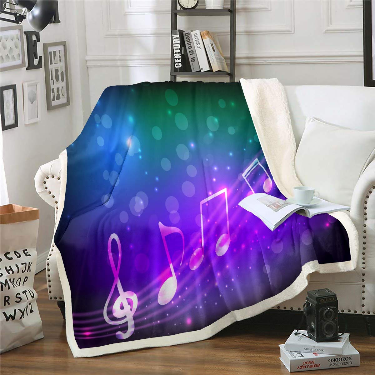 Loussiesd Melody Music Throw Blanket for Kids Boys Girls Purple Galaxy Blanket Classical Music Note Fleece Blankets Boho Psychedelic Sherpa Blanket,Room Decor Plush Blankets Baby 30"x40"