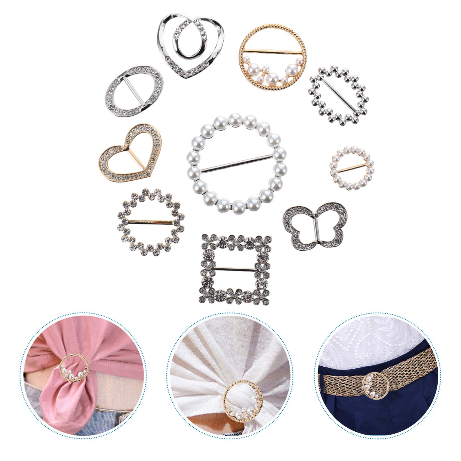 KESYOO 10Pcs Rhinestone Scarf Clasp Clip Ring Pearl T-Shirt Clips Ring Scarf Buckle Scarf Clasp Holder Clothing Ring Wrap Holder for Women Lady Girls