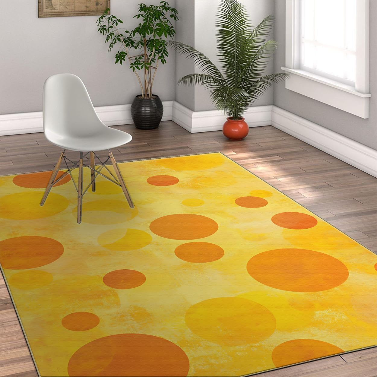 Tapis cercles orange 120x150cm moderne en moquette douce à poil bas