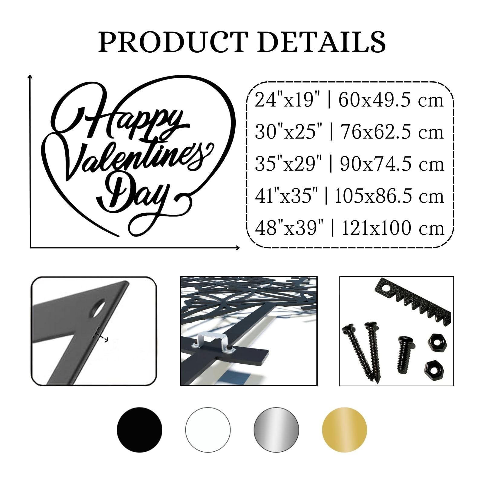 Decoración de Pared de Metal Arte de Pared Feliz Día de San Valentín Letras de San Valentín He He Pareja de San Valentín Regalos de San Valentín 24"X19" 60X49.5cm Negro