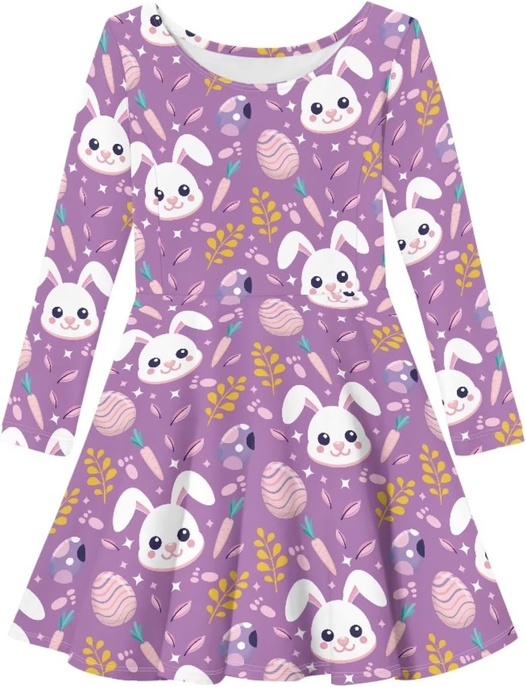 Little Kid Dresses Girls Long Sleeve Swing Dress Playwear Dresses 3-14T