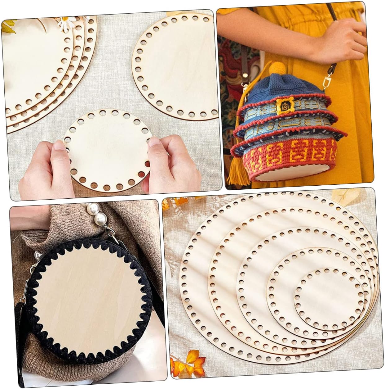 BUGUUYO 5pcs Basket Bottoms for Crochet Wooden Bag Bottoms with Holes Craft Bag Making Base