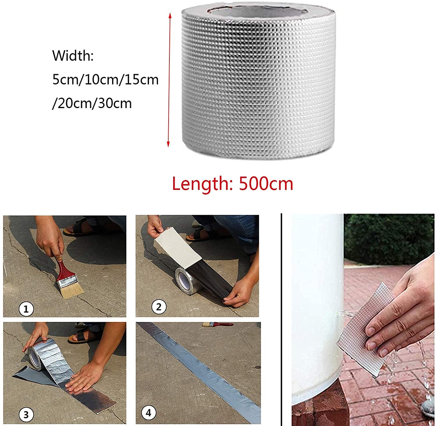 Cinta Impermeable for Reparar Fugas de tuberías, Cinta de reparación for Grietas de Techo, toldos, Pisos, Ventanas, fregaderos de Cocina, Cinta selladora(30cm(W) x 5m(L))