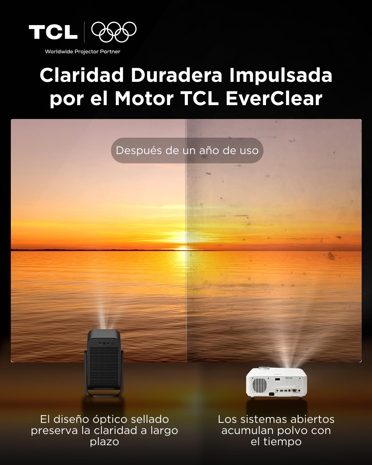 TCL C1 Proyector Portatil 4K Compatible, [GoogleTV/Netflix Intégrées] Mini Proyector Full HD, Auto Focus y 6D Keystone, Dolby 8W, WiFi, Bluetooth, Ajustable a 285° para Cine en Casa, Habitacion