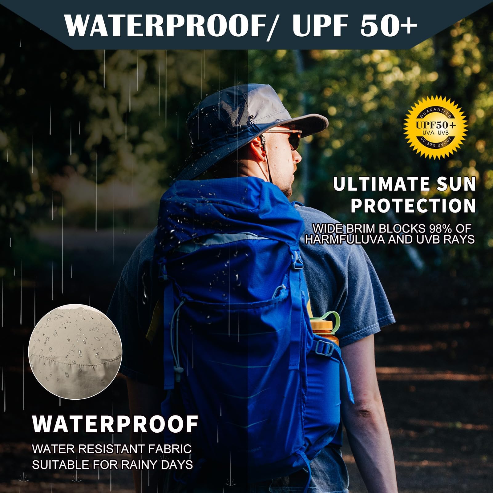 TOP-EX L/XL/XXL UV50+ Cappello da sole impermeabile a tesa larga per pesca estiva escursionismo con cinturino staccabile e rete ventilata