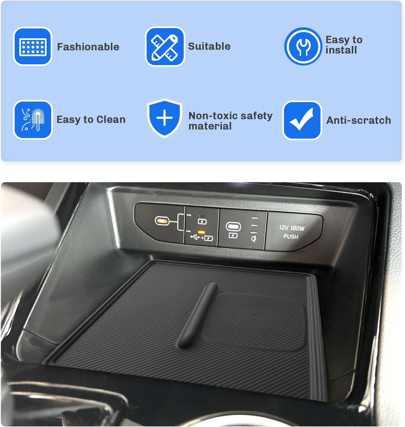 SXCY for 2025 2026 Kia K5 Wireless Charging Protective Mats 2025 2026 Kia K5 LXS/GT/GT-Line/EX Accessories Center Console Inserts Liner Anti-Slip Anti-Dust Waterproof Mats