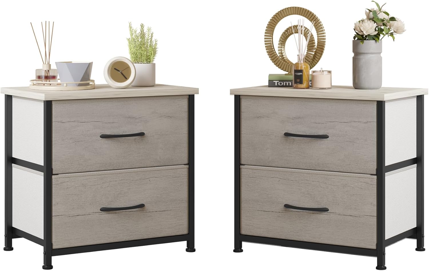 LUMTOK Greige Nightstand Set of 2 with Drawer for Bedroom