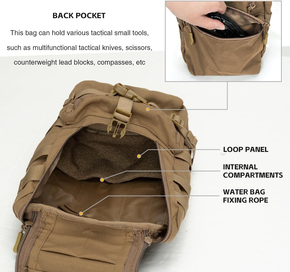 IDOGEAR SPORTS Tactical MOLLE Hydration Pack for 2L Water Bladder Reservoir Bag for Plate Carrier Outdoor Airsoft Paintball - Image 5