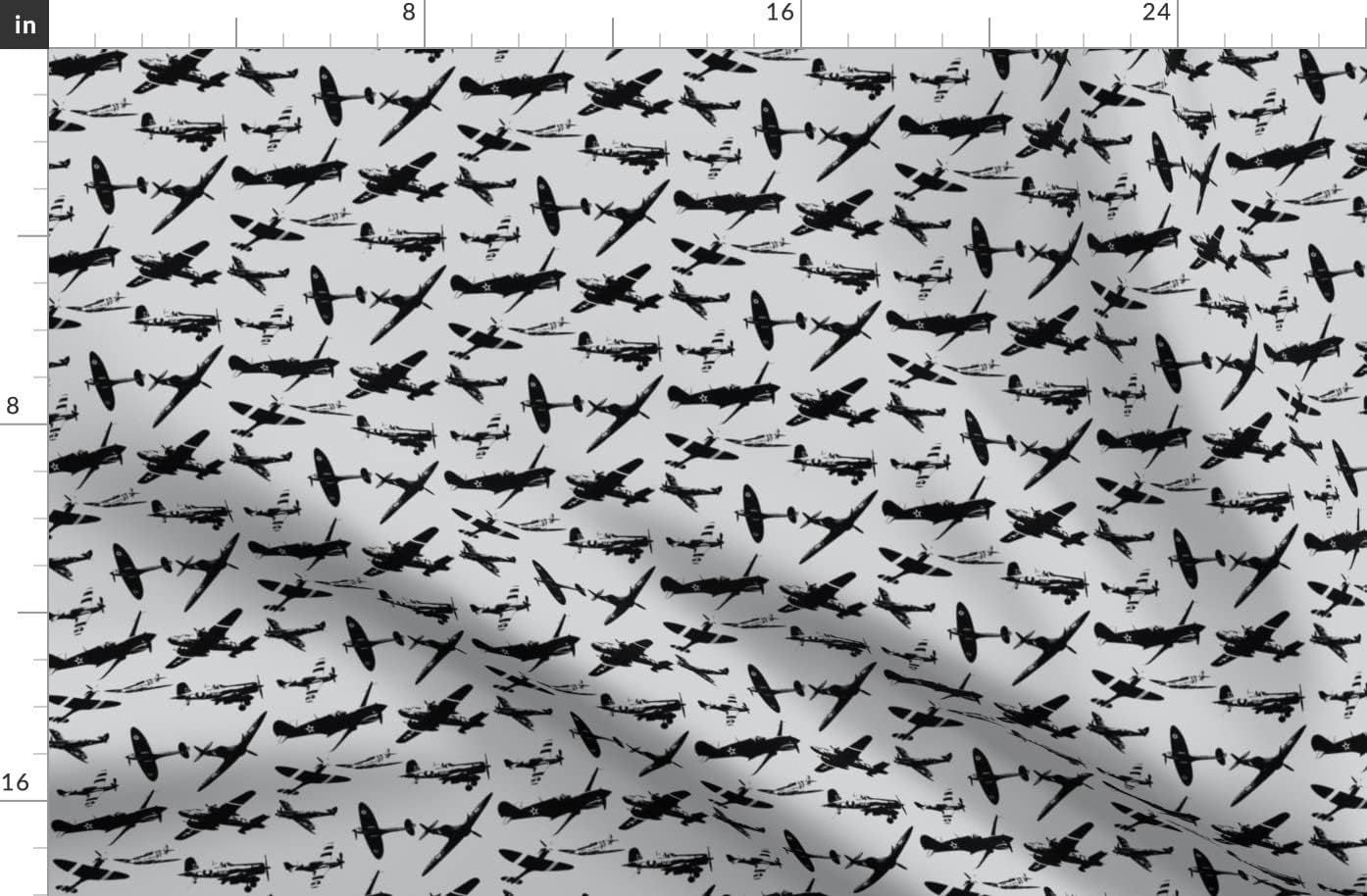 Spoonflower Fabric - Retro Day Gray Plane Vintage Printed on Organic Cotton Sateen Fabric by The Yard - Sewing Quilting Apparel Home Decor