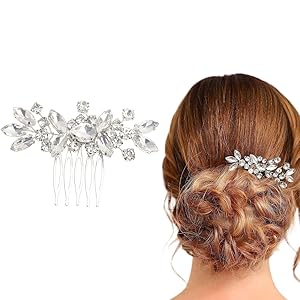 Peine para el Cabello de Novia, Accesorios para el Cabello de Diamantes de Imitación, Nupcial Perla Pelo Vid Plata Novia Accesorios Cristal Diamante de Imitación Hoja Headpie