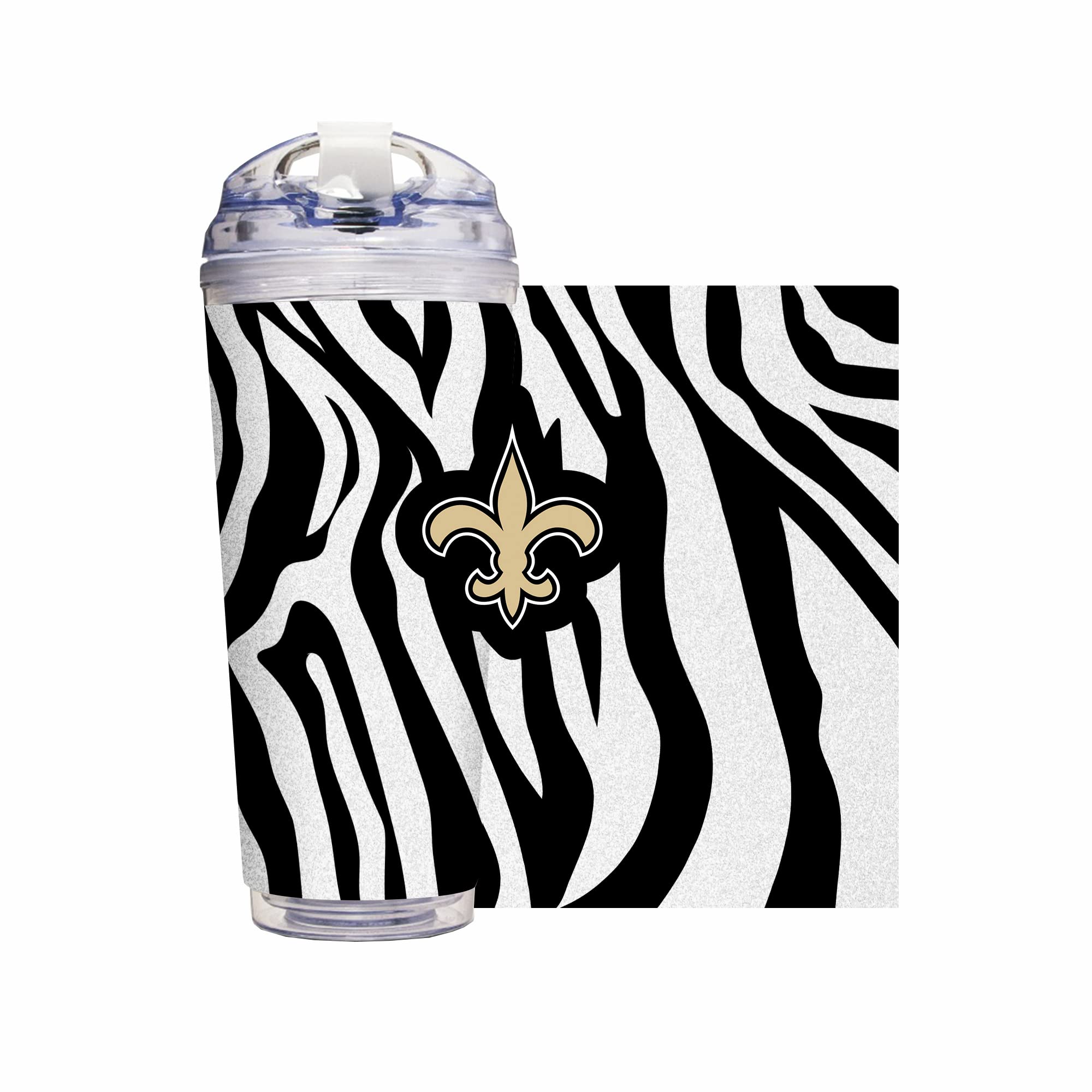 Rico Industries NFL Football Glitter 24oz Acrylic Glitter Tumbler with Hinged Lid, Officially Licensed Double Wall Tumbler with Straw
