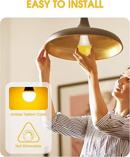 Miniatura 6 de Bombillas LED amarillas para insectos en el exterior, bombilla LED amarilla A19 para exteriores, equivalente a 60 W, luces amarillas ámbar de 9 W,
