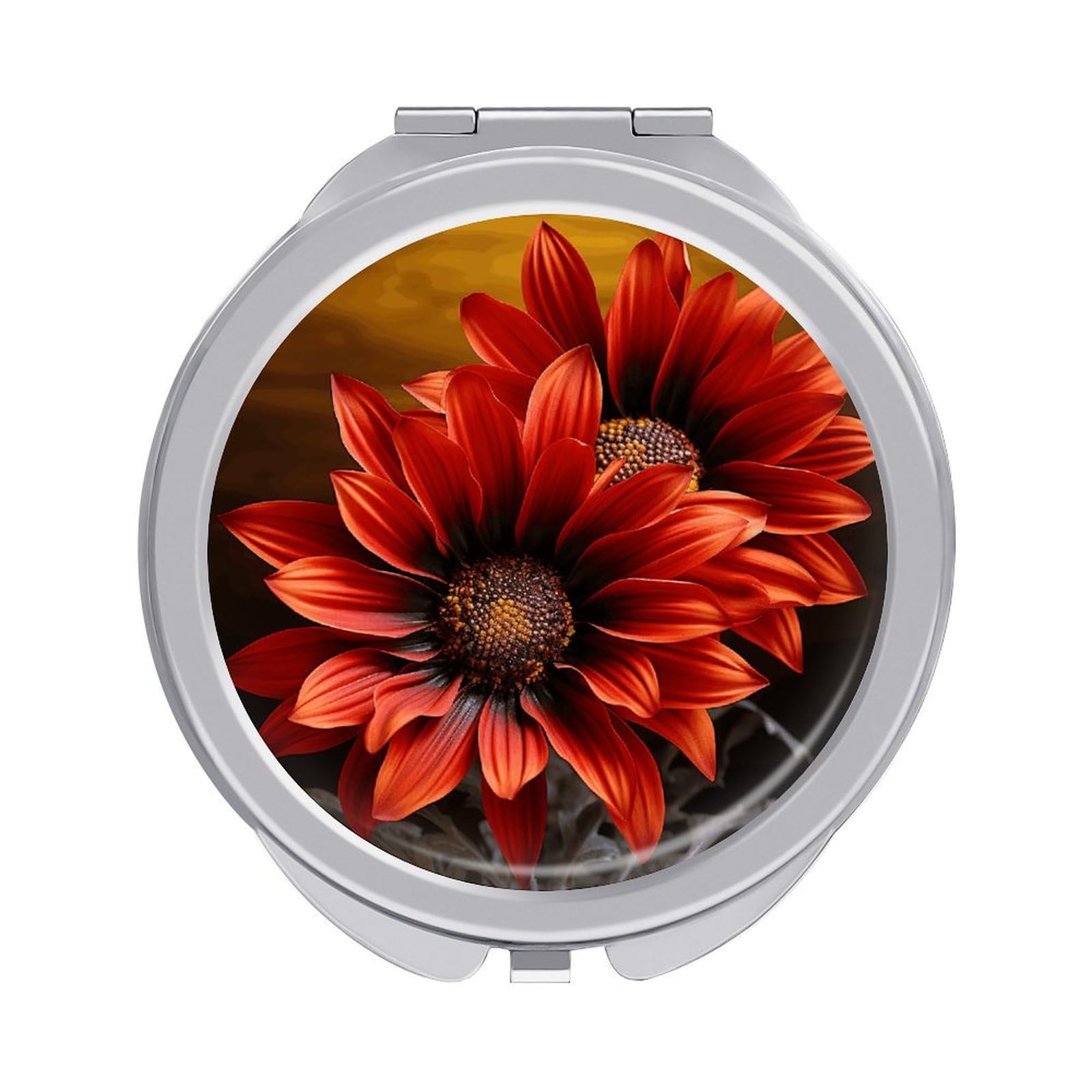 VstaDank Red Sunflower Travel Makeup Mirrors Exquisite Double-Sided 2X/1X Magnifying Folding Pocket Mirror Portable Round Handheld Mirror Mini Compact Mirrors for Outdoor Home