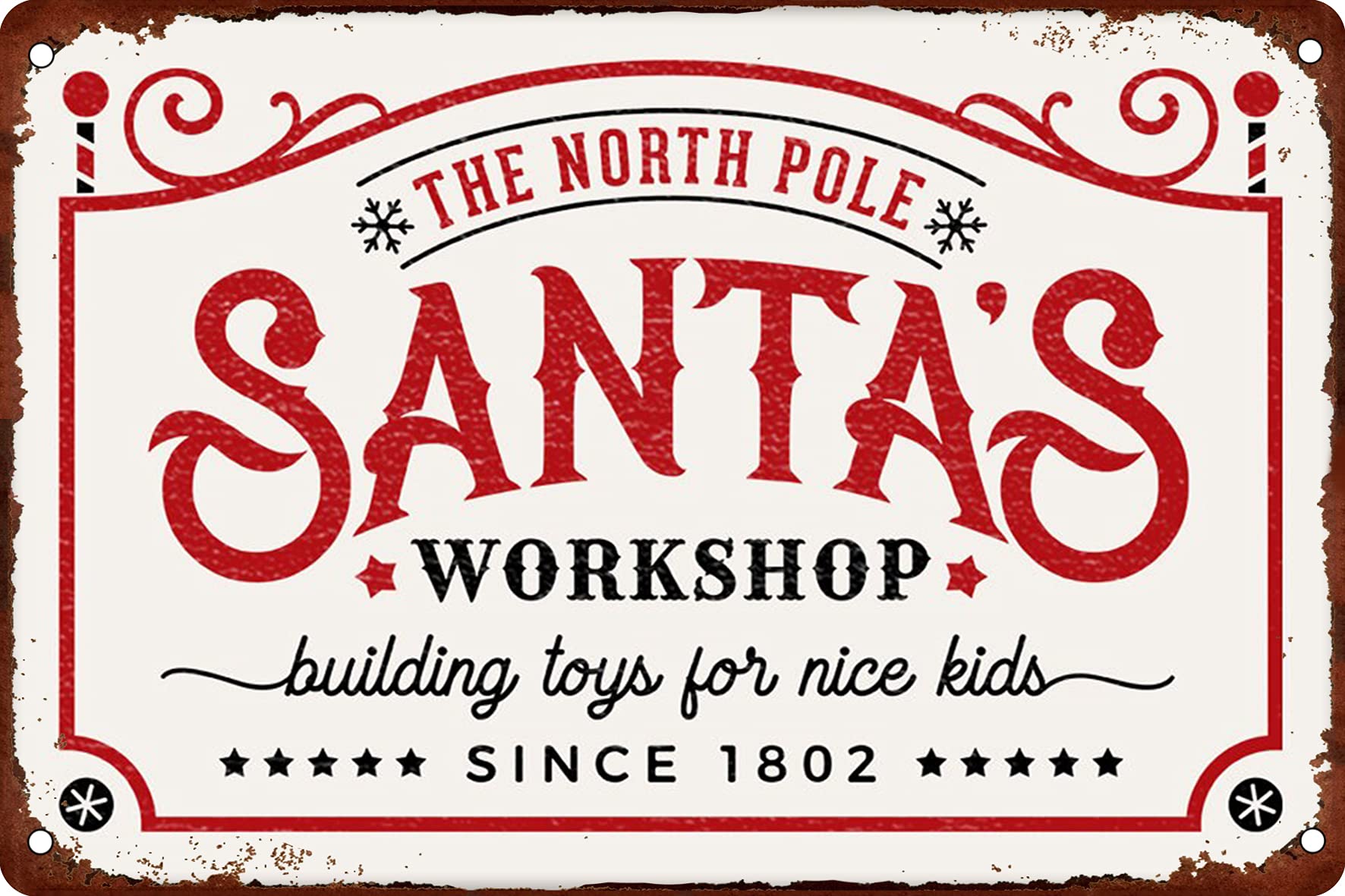 SMAZDFXX The North Pole Santa‘s Workshop Building Toys for Nice Kids Metal Tin Sign Funny Vintage for Home Cafe Bar Wall Decor Retro Plaque Metal Plate 8"x12"