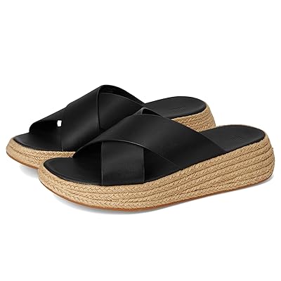 FitFlop F Mode Espadrille Leather Flatform Cross Slides Women