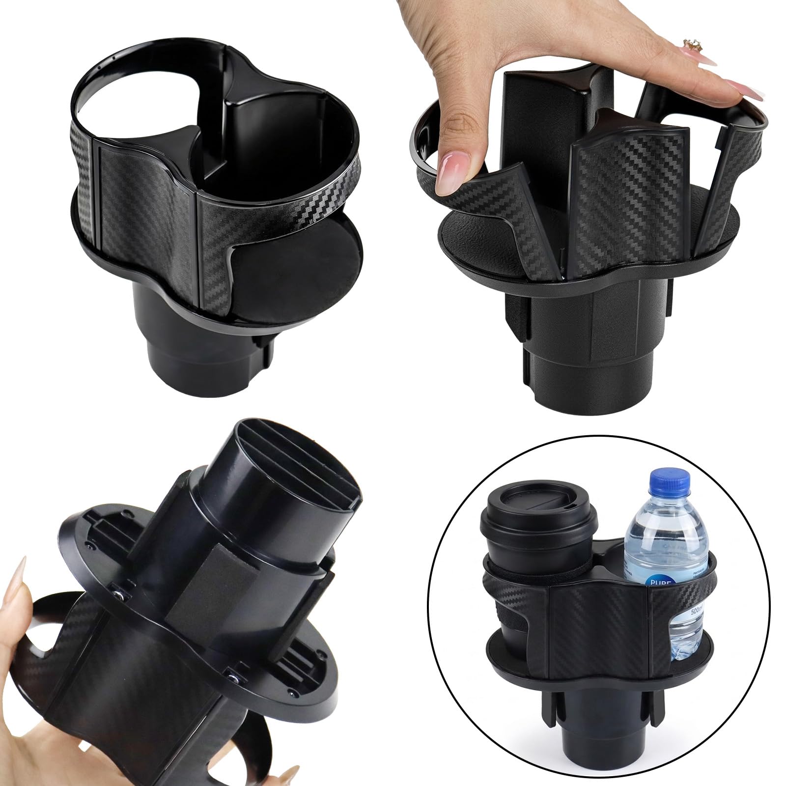 Porte-Gobelet de Voiture 2 en 1 pour Porte-gobelet de Voiture, Double Porte-Gobelet Universel avec Support Réglable, Ouverture élastique Ouverte, Ajustement Universel de 6 à 8.5 cm