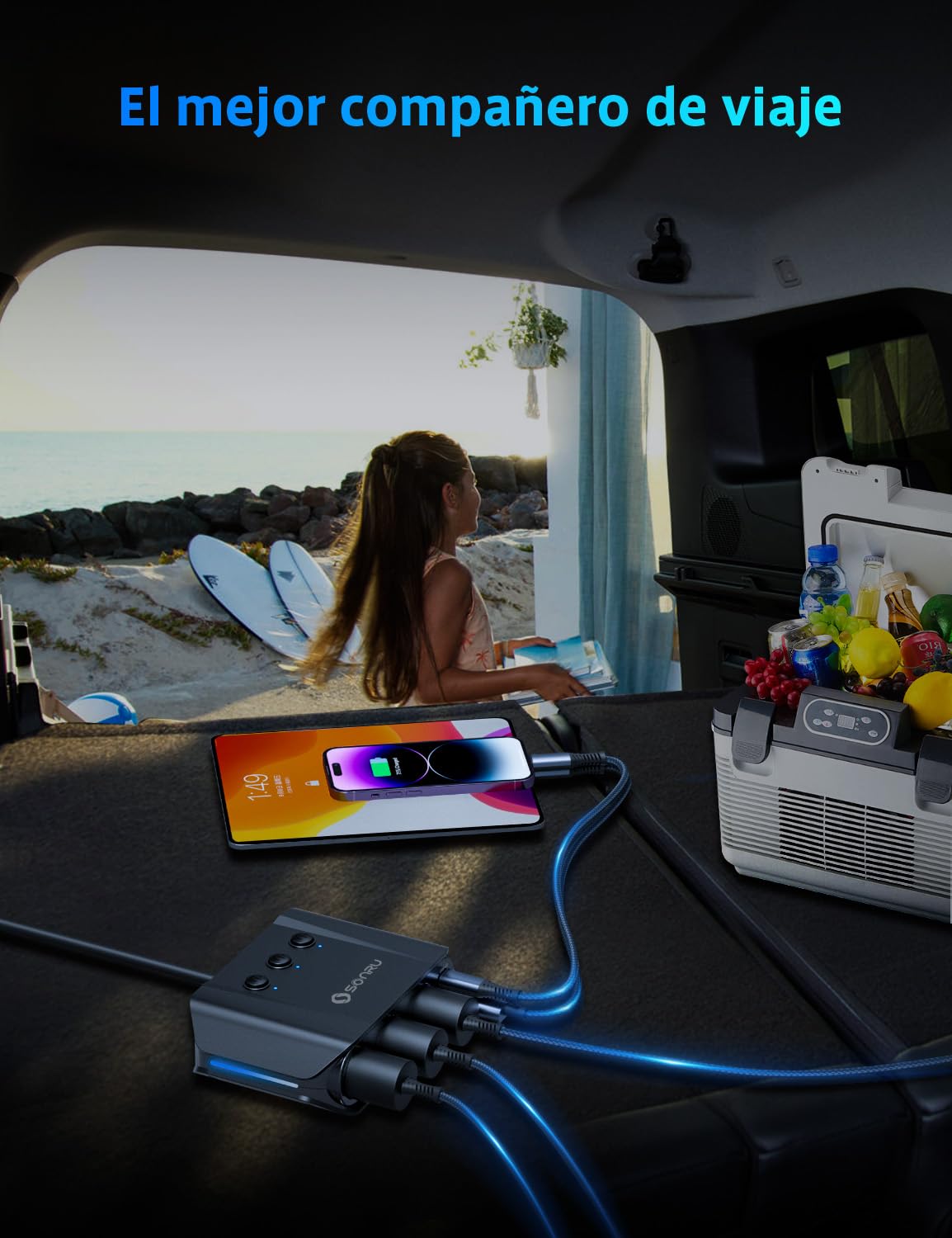 SONRU 7 en 1 Cargador Coche, 180 W [Doble PD & Carga Rápida 3.0] 12V/24V USB Cargador Mechero Coche, Compatible con Vehículos Recreativos, Dispositivos iPhone 17 Pro MAX, 16, 15, Samsung S25, GPS