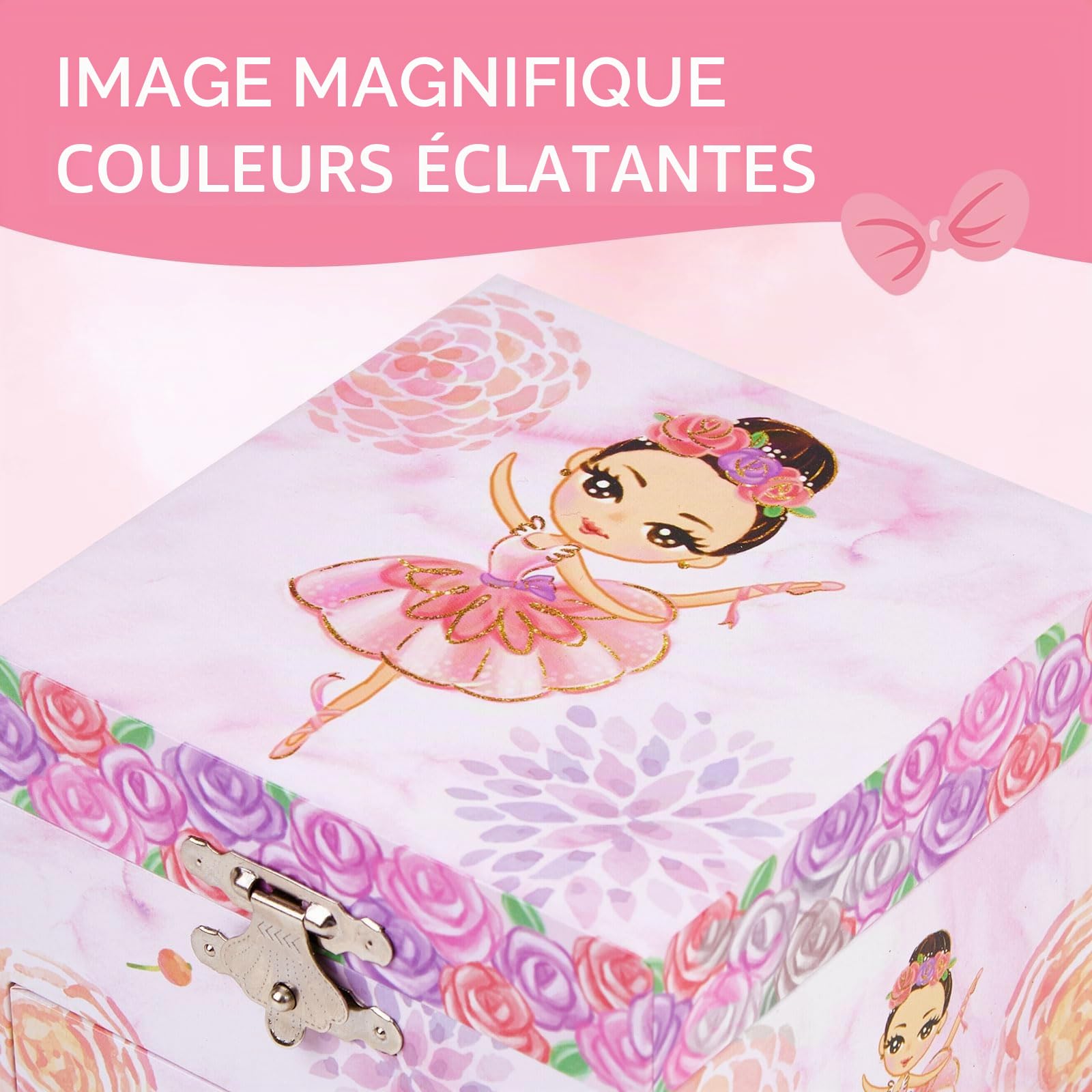 Boîte à bijoux musicale pour filles avec tiroir coulissant et ballerine rotative, jolie boîte à musique pour enfants, choix de cadeau pour les petites filles âgées de 3 à 12 ans