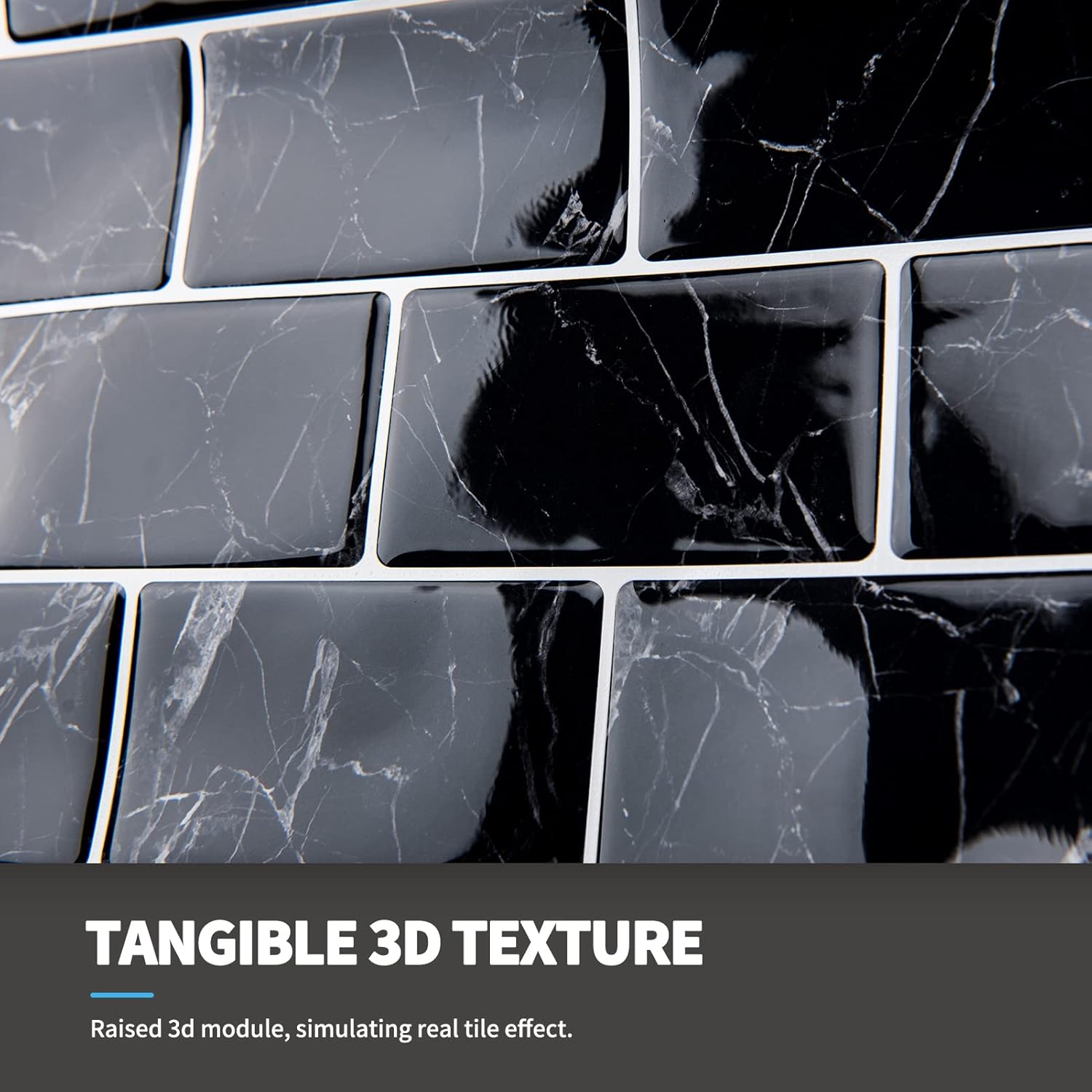 Black Marble Peel and Stick Rectangular Backsplash Tiles