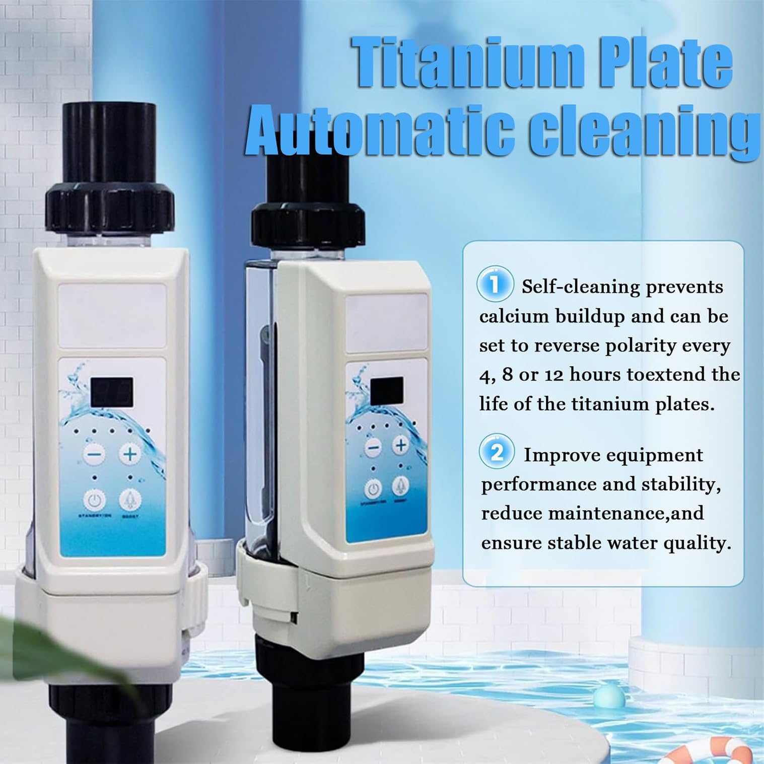 Generador de cloro para piscina de agua salada con función de limpieza automática para spas