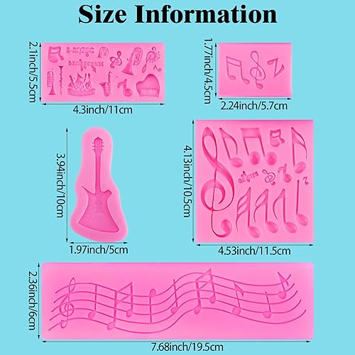 Miniatura 2 de Molde de fondant para notas musicales, 5 piezas, tapete de encaje de silicona para decoración de pasteles