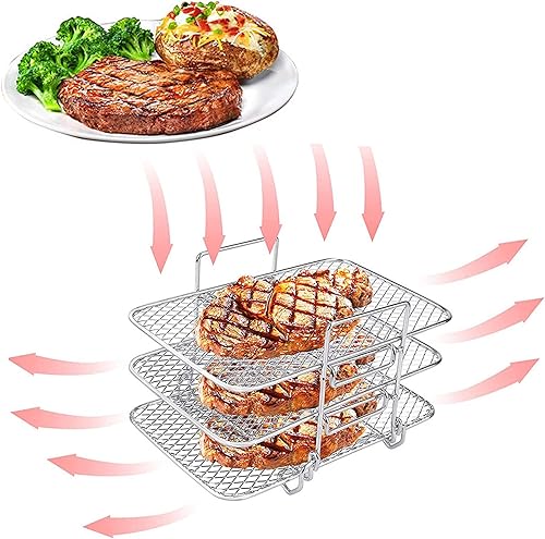 Miniatura 2 de AGSYFFD Freidora de aire ninja foodi accesorios, 304 acero inoxidable multicapa deshidratador rack tostada horno interior crisper set bandeja tocino
