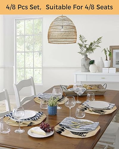 Miniatura 4 de Juego de 2 manteles individuales redondos vintage con diseño de oso negro y pino, manteles individuales lavables de tejido retro rústico para