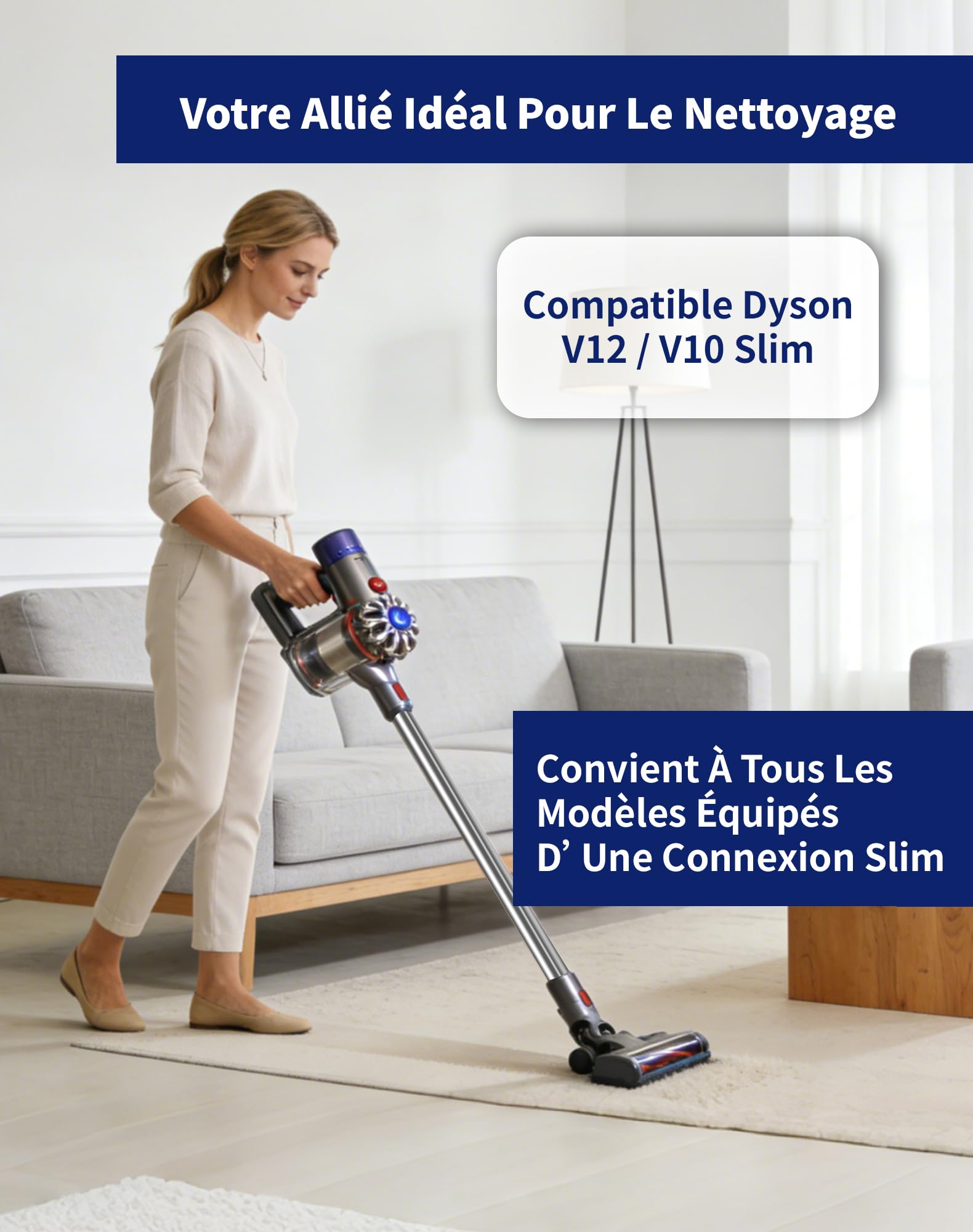 Tube Extension Compatible avec Dyson V12 Detect Slim & V10 Digital Slim, 74cm Tige Rigide Télescopique en Aluminium – avec Dégagement Rapide, Remplacement pour Tuyau d'Aspiration (Gris)