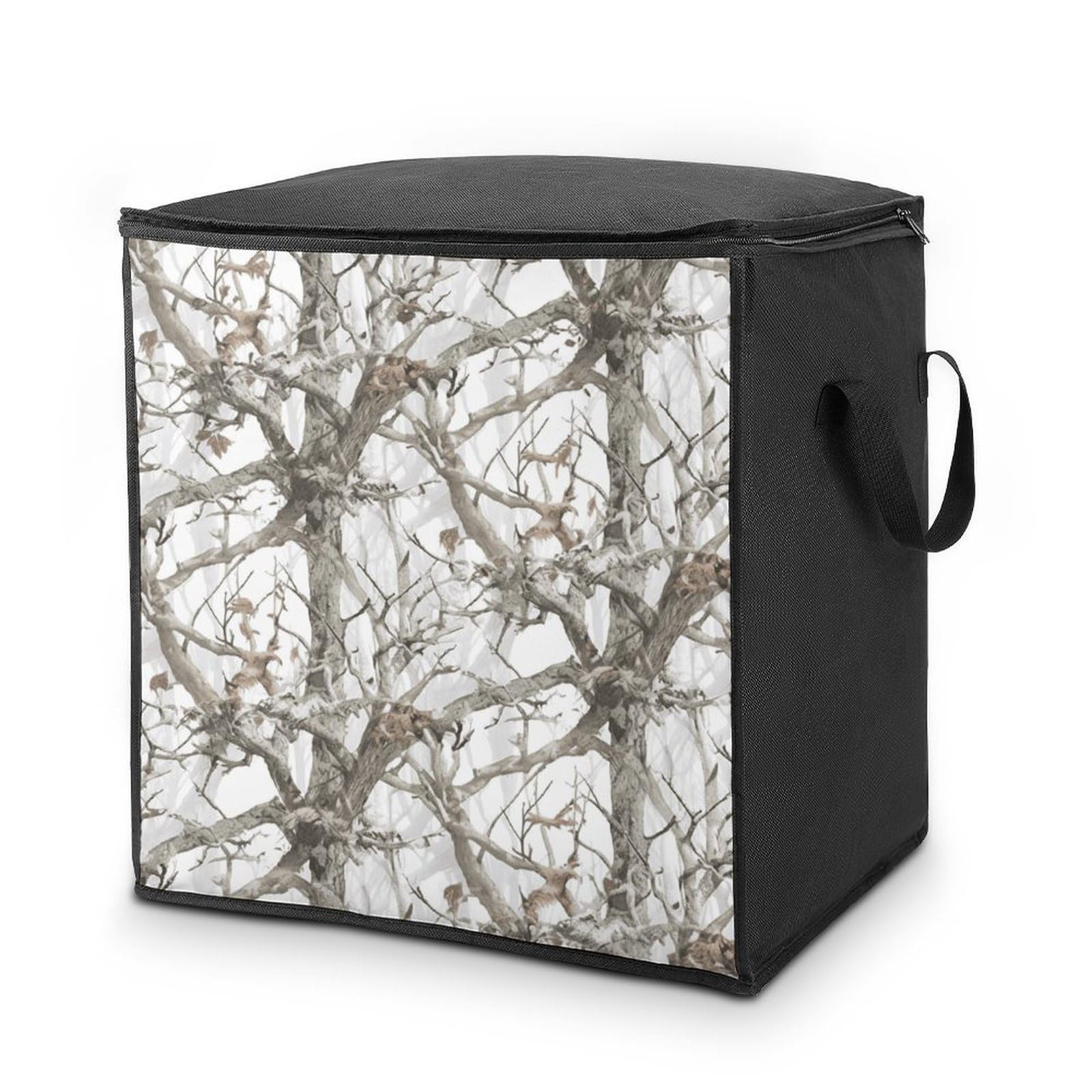 White Tree Camo Storage Bag with Zippers And Handle Extra Large Bedding Comforter Storage Bag Foldable Blanket Storage Bags Fabric Moving Bags for Closet Organizer (70L)