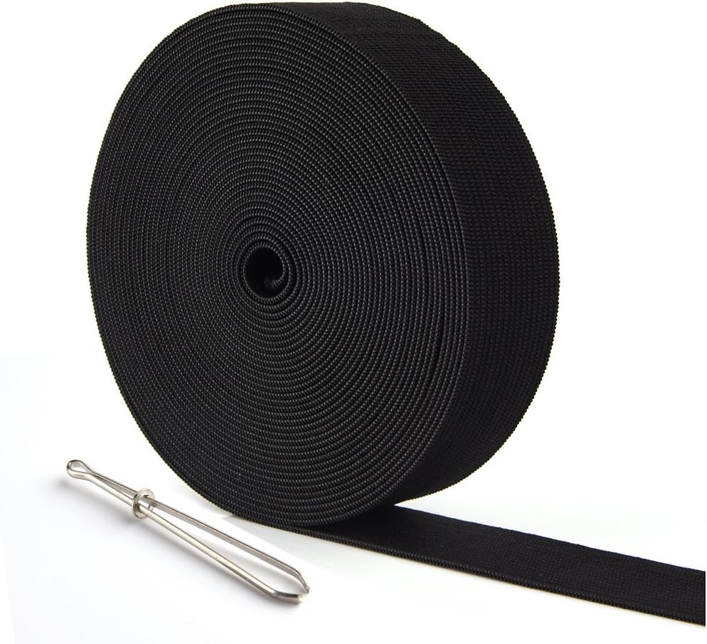 KUUQA 6 Metres/6.56 Yards Long Flat Elastic Bands Elastic Cord Spool Sewing Bands DIY Sewing Craft Accessories,25mm Wide (Black)