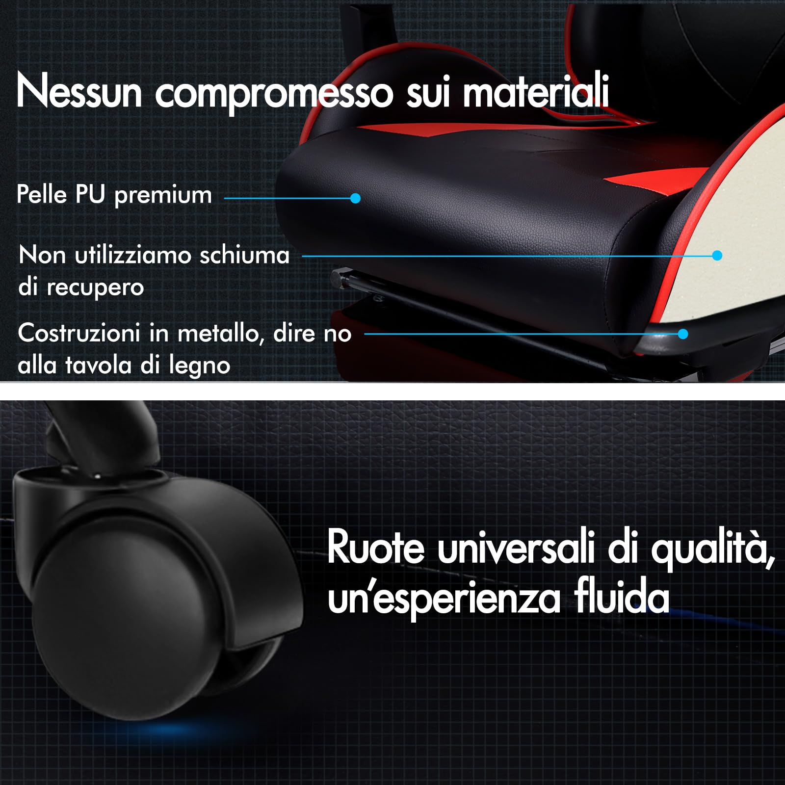 ALFORDSON Sedia Gaming Massaggiante, Sedia Gamer Professionale, Cuscino Lombare & Poggiatesta, Poltrona Ergonomica da Ufficio con Poggiapiedi, Portata 180 kg, Regolabile 90-150°, Similpelle(Rossa) | Poltrona Gamer in Similpelle Serie VOGLER, Schienale reg
