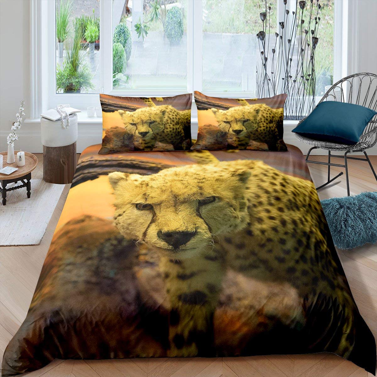 Housse de couette léopard lit simple parure de lit 2 pièces pour chambre