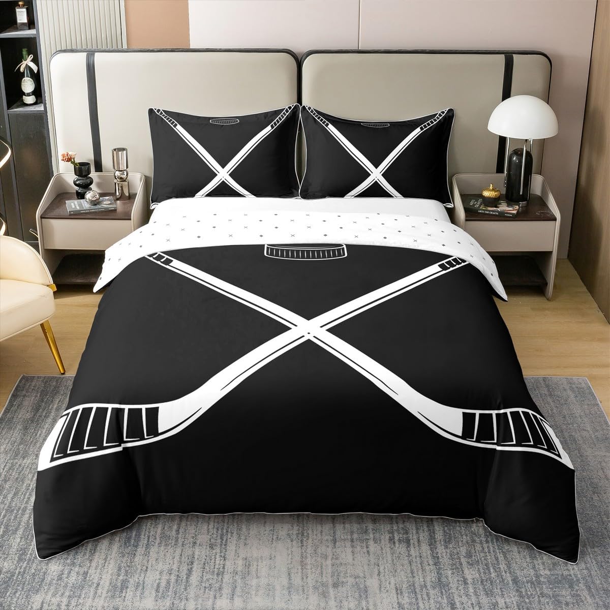 Manfei Boys Football 100% Natural Cotton Duvet Cover Queen Soccer Pattern Geometric Check Comforter Cover Ball Game Sports Bedding Set 3 Pcs Room Decor,Comforter Not Included