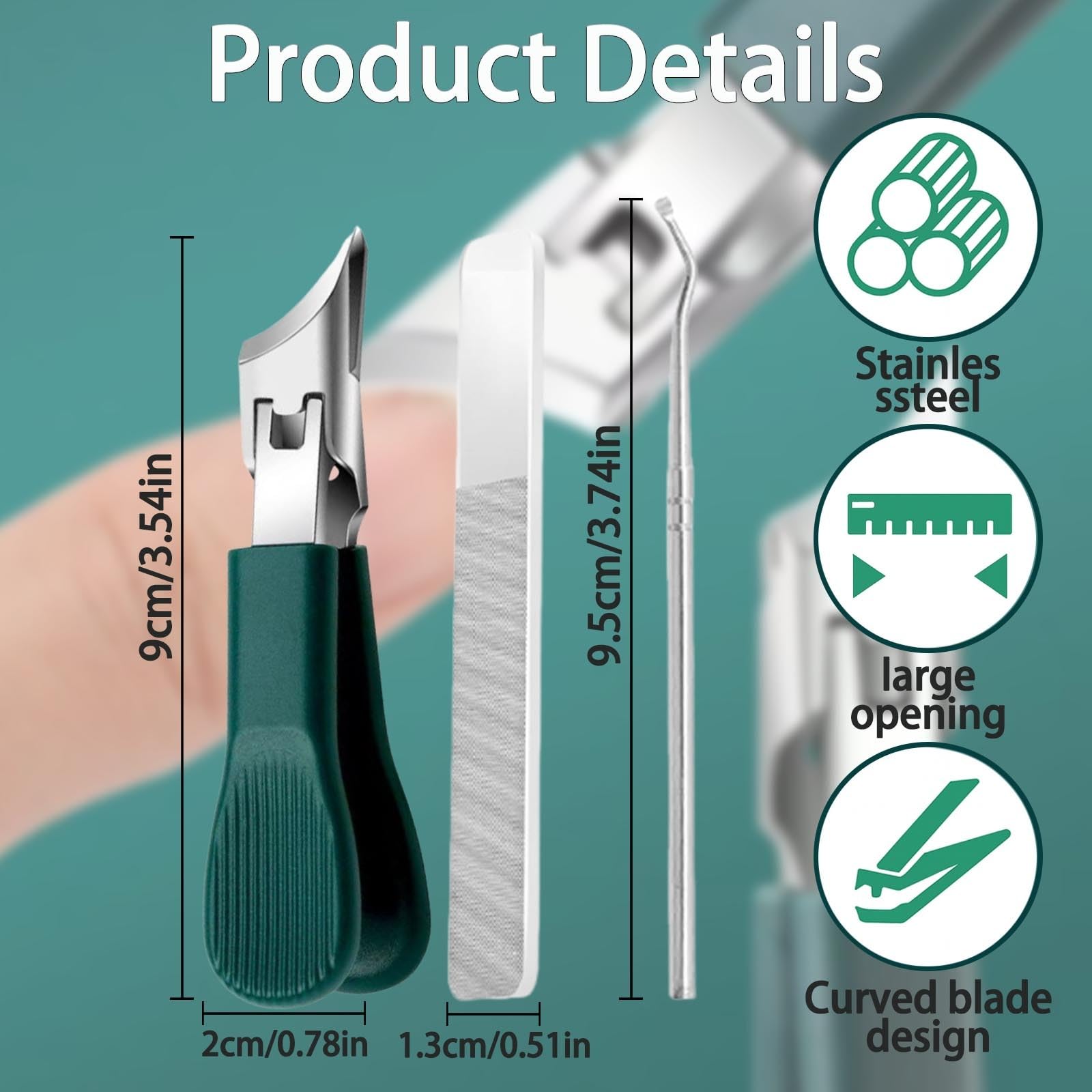 Nagelknipser mit Adlerschnabel, abgeschrägt, 3-teiliges Set, Edelstahl, breite Backenöffnung, Spritzschutz, abgeschrägt, für eingewachsene und dicke Zehennägel, für Männer und Frauen