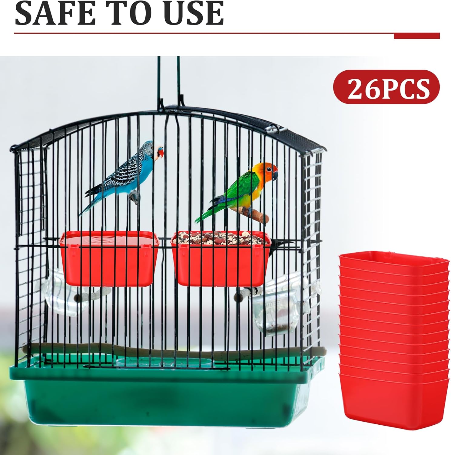 26 PCS Chicken Feeder Cups, 18 OZ Cage Cups for Chickens, Hanging Rabbit Feeder Waterer Cups, Plastic Birds Feeders for Pet Bunny Gamefowl Poultry Parrot(Red)