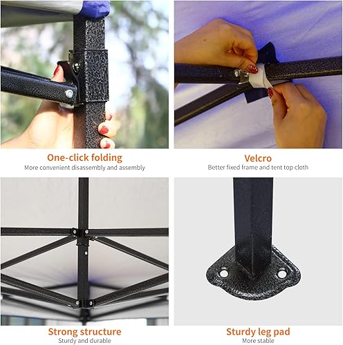 Miniatura 2 de Toldo desplegable impermeable de 10 x 10 pulgadas, toldo ajustable para exteriores, con bolsa portátil, 4 bolsas de arena (azul)