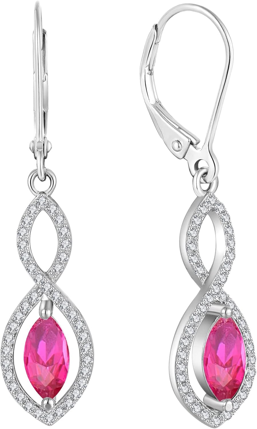 JO WISDOM Women Earrings,925 Sterling Silver Infinity Leverback Dangle Earrings with Marquise Cut 5A Cubic Zirconia