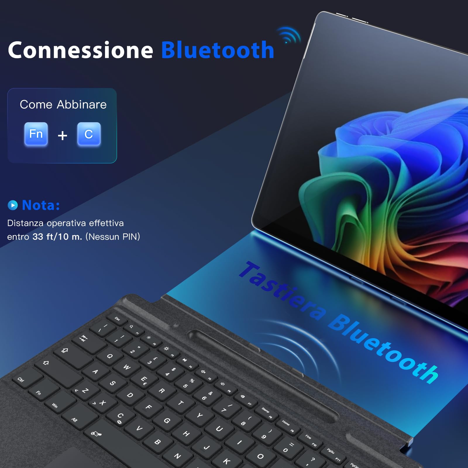 MoKo Tastiera Bluetooth Italiana con Touchpad per Microsoft Surface Pro 11/ Pro 10/ Pro 9/ Pro 8/ Pro X da 13", Layout QWERTY Tastiera Sottile di Type Cover con Portapenna (senza Ricarica), Grigio