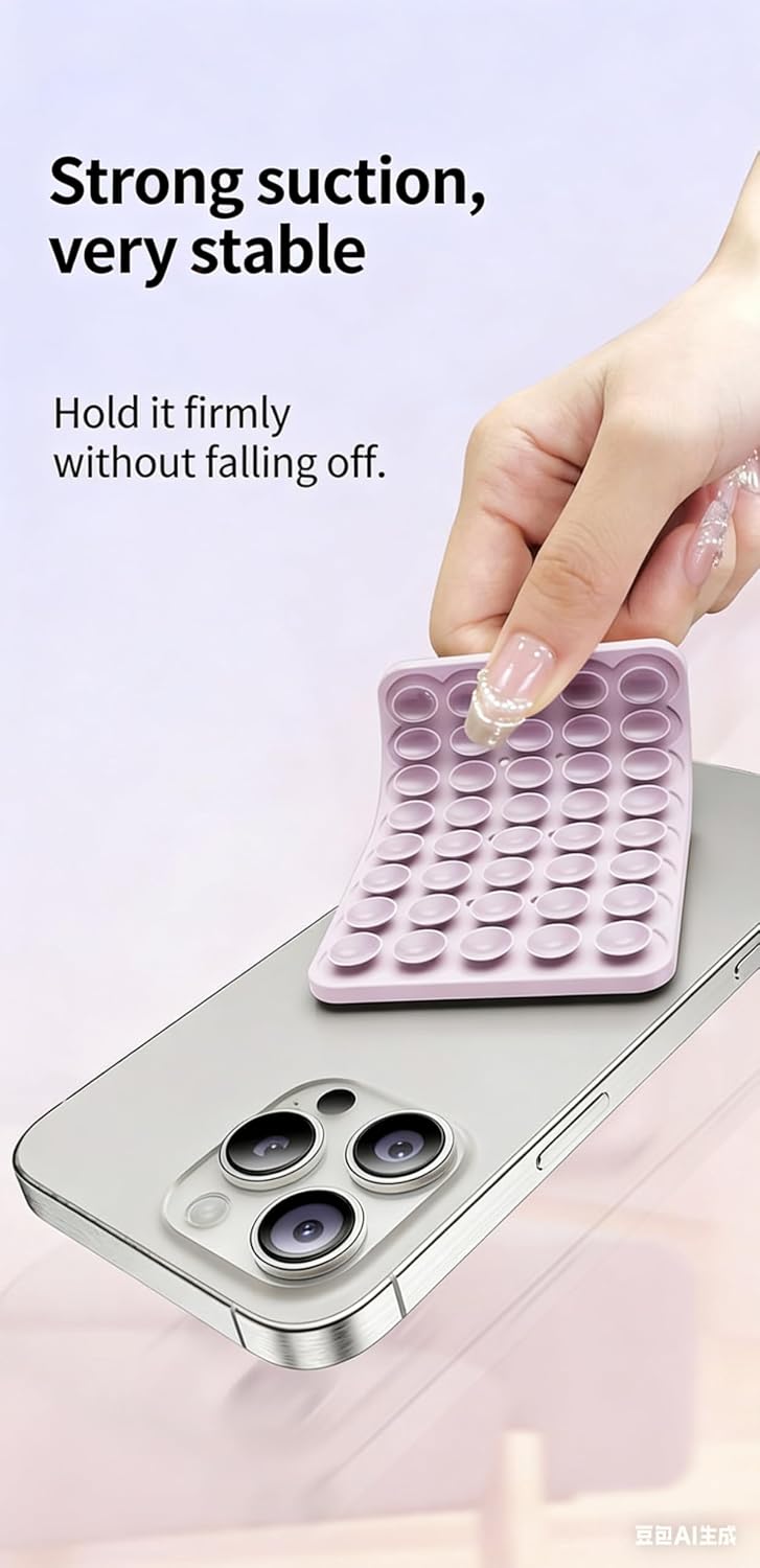 Double-Sided Silicone Suction Cup Phone Grip Pad, 80 Suction Cups, Reusable, No Trace, Compatible with iPhone and Smartphones (red) image 3
